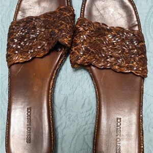 Sesto Meucci Tan Woven Leather Sandals